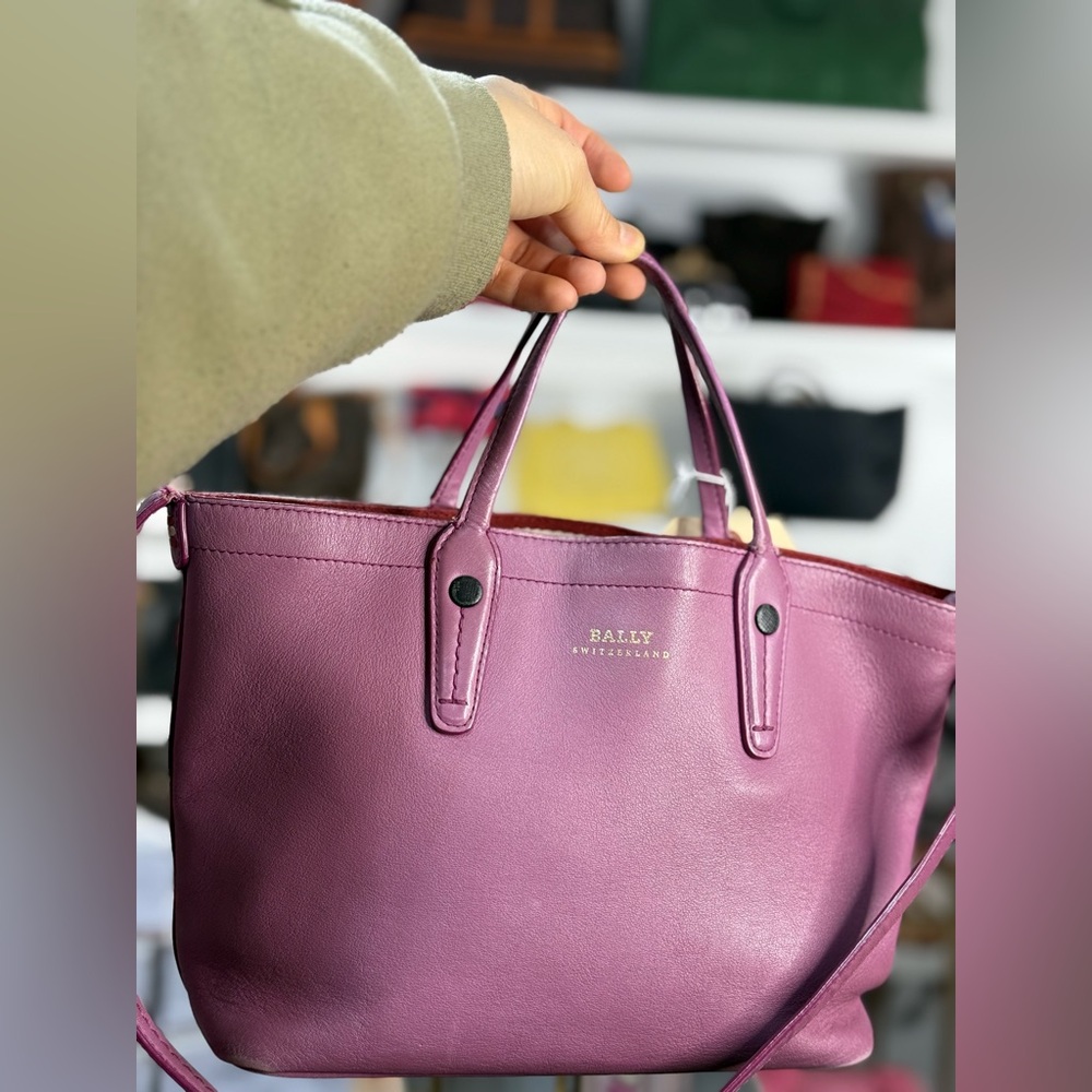 Bally Purple Leather Tote Bag